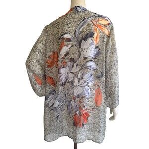 ARIA A Kimono Jacket Floral Print Open Front Art to Wear Lagenlook Top PLUS 2XL